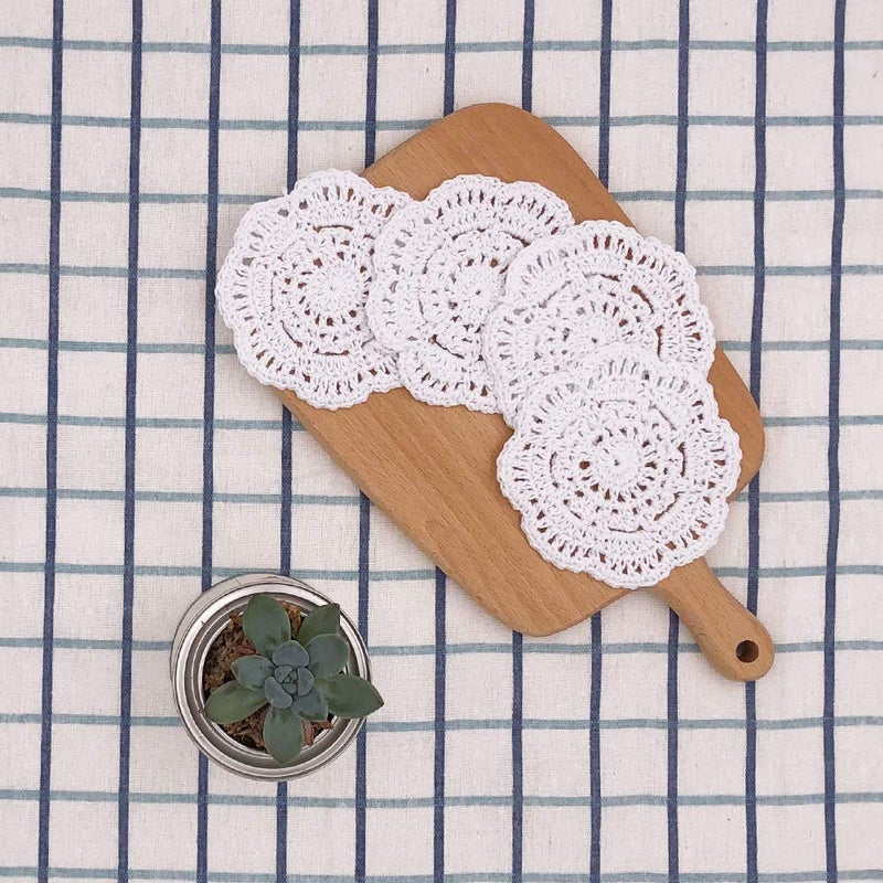 Phantomon Lace Round Crochet Doilies Handmade Coasters Vintage Style Table Placemats, 4-Inch, Pack of 4 (White) - Image 3